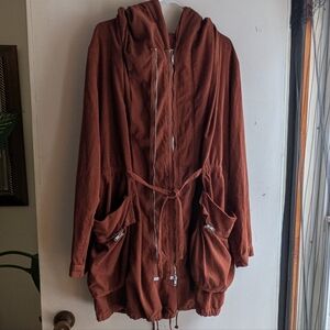Free People Women's Rust/Burnt Orange Corduroy Hooded Anorak Jacket. US L.